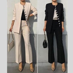 러빙엠 노카라 스판 싱글 자켓 일자핏 10부 슬랙스 정장 세트 (30877710A)