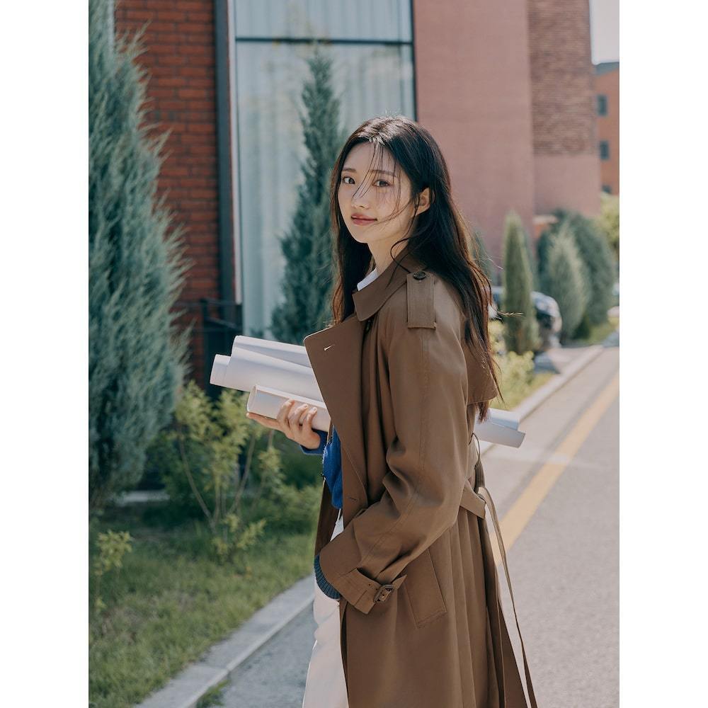 [국내백화점] 빈폴레이디스 코튼 더블 롱 트렌치 코트 브라운 고급면직물 클래식롱코트  M  진한갈색
