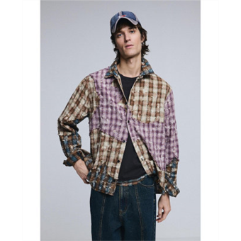 X16702 Desigual Mens Long sleeved checked patch shirt