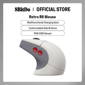 8BitDo 레트로 R8 마우스 (PAW 3395 광학 센서, DPI 26K, 무선 4K 폴링 마우스, 충전 도크 포함) - N 에디션