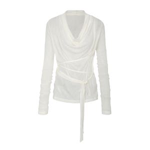 [페인오어플레져] LILY COWL RIBBON TOP ivory