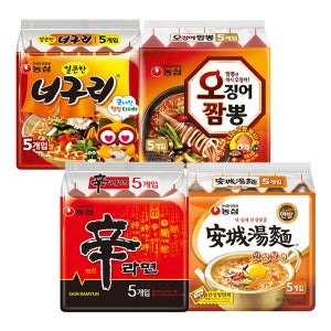 농심 신라면 5개 + 안성탕면 5개 + 너구리 5개 + 오징어짬뽕 5개