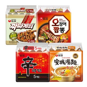 농심 신라면 5개 + 안성탕면 5개 + 짜파게티 5개 + 오징어짬뽕 5개