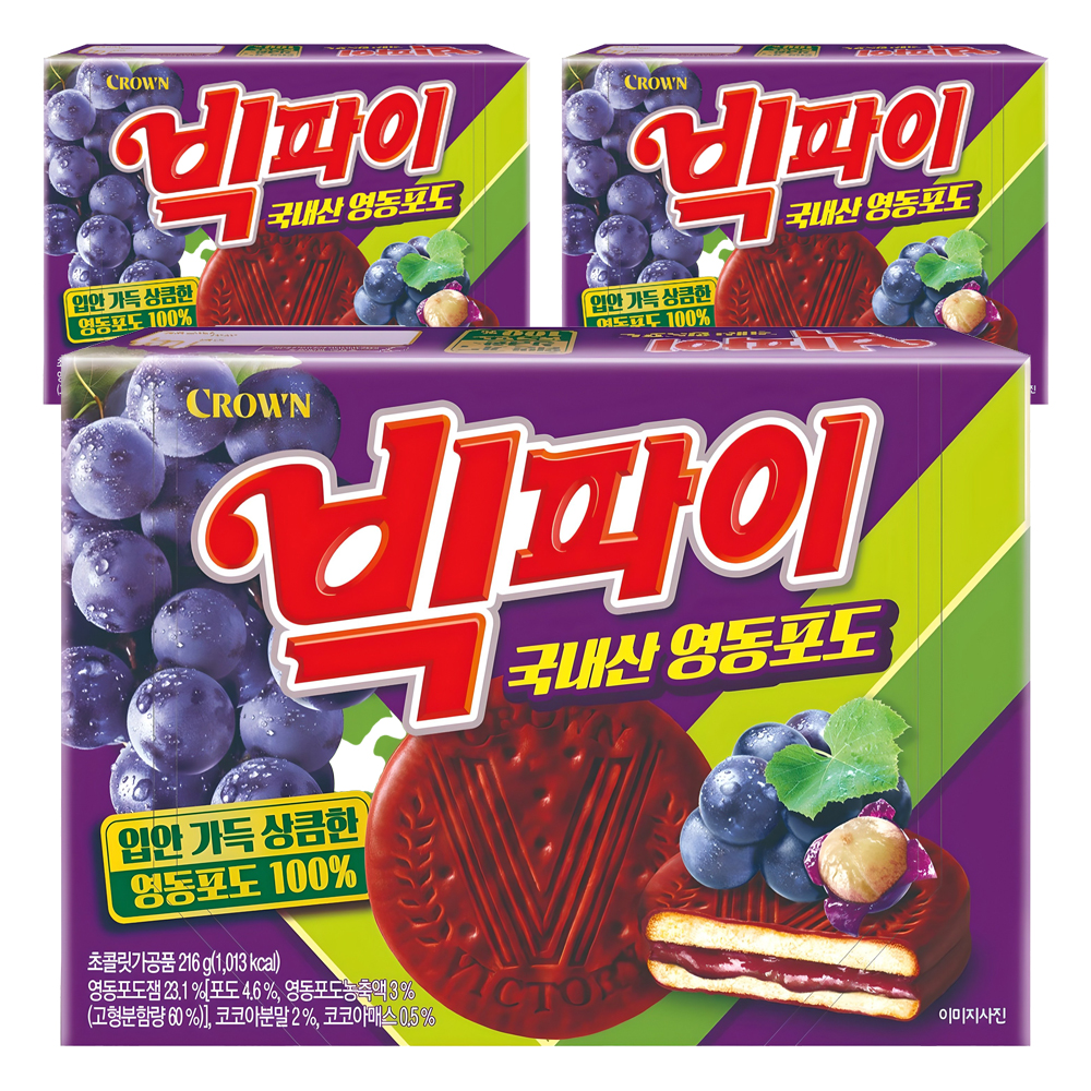 빅파이 영동포도 과자파이 중, 216g, 3개 (5,040원) (무료)