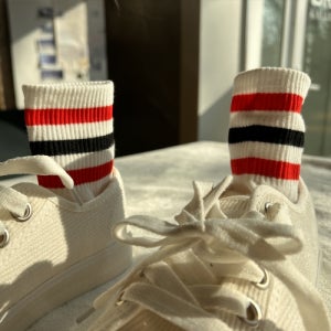 스트라이프 중목 여자 양말 발목 반목 양발 중 고등 학생 흰색