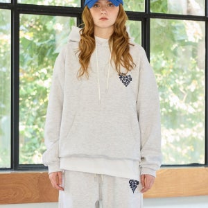 GOODLUCK HEART HOODIE / WHITE-MELANGE