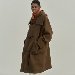 노이어 오버핏 후드 더플 코트 (브라운)