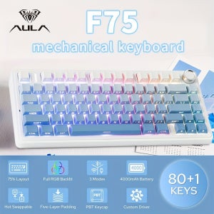 AULA 무선 기계식 게이밍 키보드 (75% 핫키, 5중 패딩 & 노브, RGB 백라이트, 배터리, 2.4GHz/USB-C, 80+ 키, 3가지 모드)