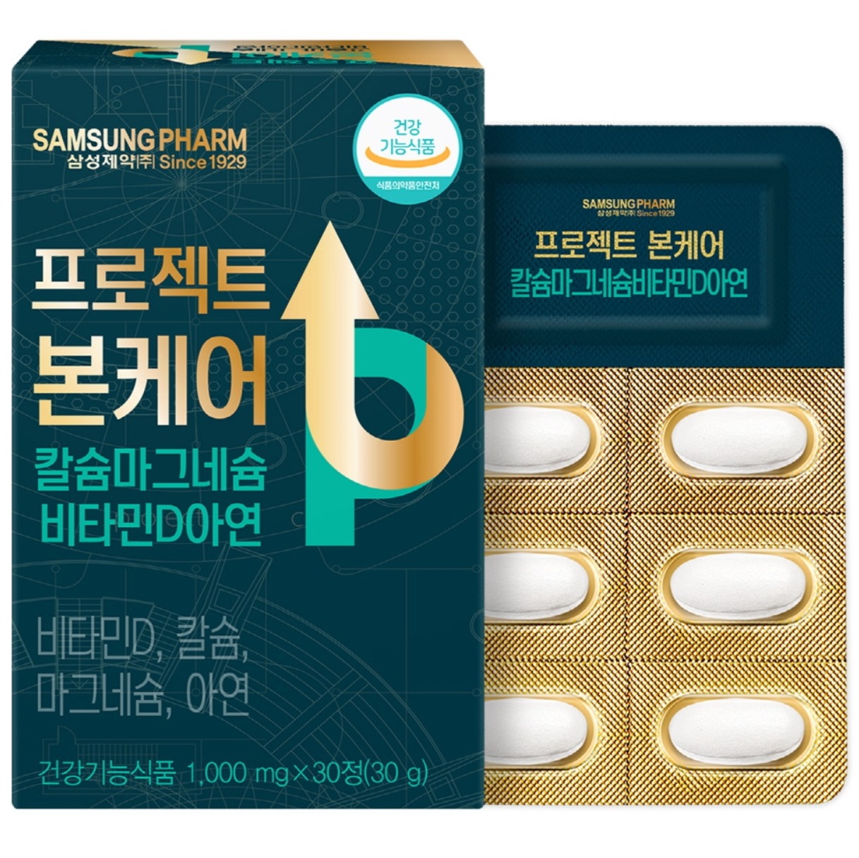 삼성제약 프로젝트 본케어 칼슘 마그네슘 비타민D 아연 1000mg x 30정, 1개