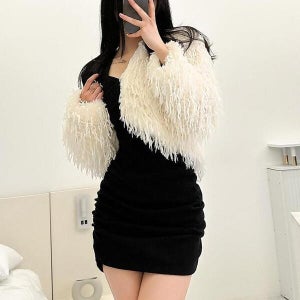 다잇템 여자 페이크퍼 FW 외투 카라없는 탱크 자켓 (12163841A)