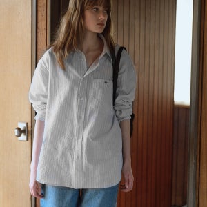 [로서울] Classic tomboy shirt Light gray stripe