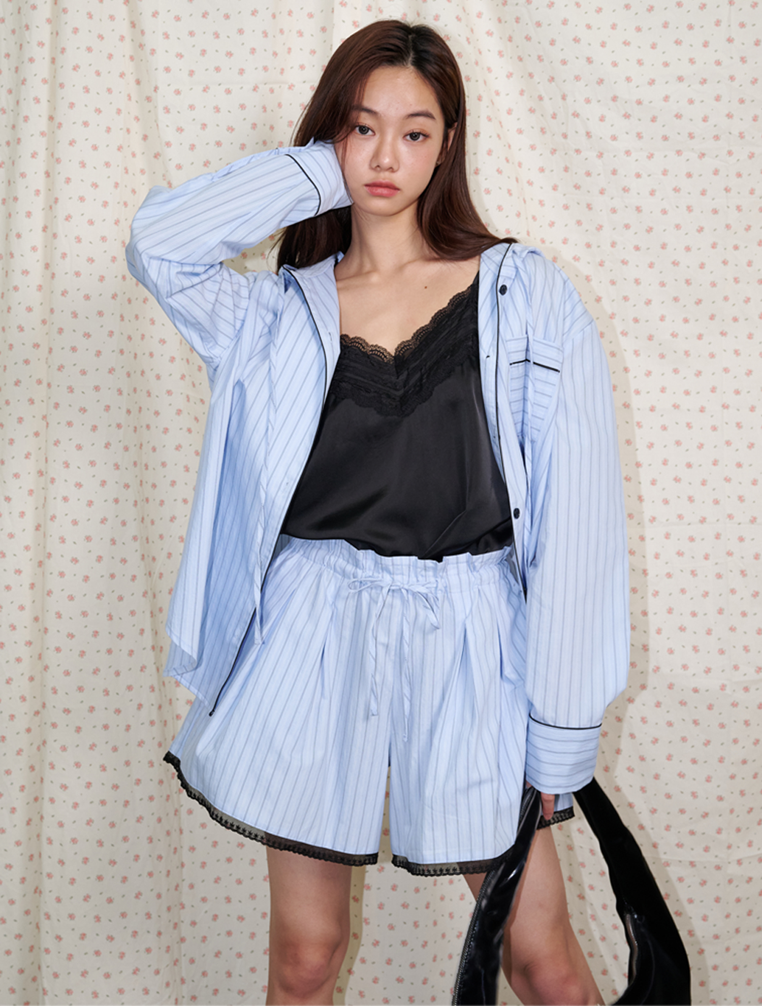 [오프닝선샤인] Hooded Striped Pajama Shirt Blue