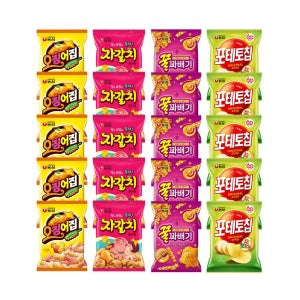 농심 오징어집 78gX5개+농심 자갈치 90gX5개+농심 꿀꽈배기 90gX5개+농심 포테토칩 오리지널 60gX5개 (총20개)[과자세트,오징어집,자갈치,꿀꽈배기,포테토칩]