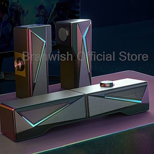 RGB 게이밍 사운드바, 탈착식 디자인 노브 컨트롤 스피커, USB 전원 3D 라이트 사운드 박스 (가정용 컴퓨터 PC 데스크탑)