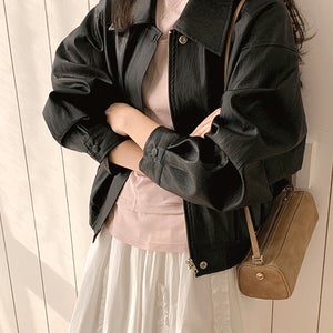 아이비 비건 레더 블루종 자켓