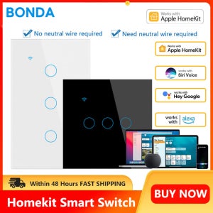 BONDA 홈킷 스마트 스위치 중성선 필요없음 EU/US WIFI 터치 센서 조명 스위치 스마트 구글 홈 알렉사 시리 음성 제어 220V 110V