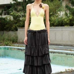 오픈 와이와이 Rolled Waist Tiered Skirt, Charcoal