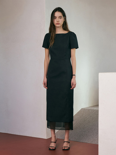 라메레이 See-through Boat Neck Dress