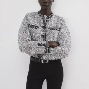 망고 프레이드 엣지 크롭트 트위드 재킷 블랙 크롭 자켓 Frayed Edge Cropped Tweed Jacket, Black 115033958 153268822