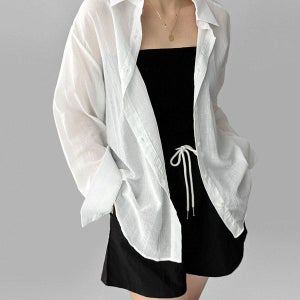 내일도착 셔츠/남방 오버핏 시스루 링클프리 긴팔 거즈 여름 셔츠 남방 살안타셔츠