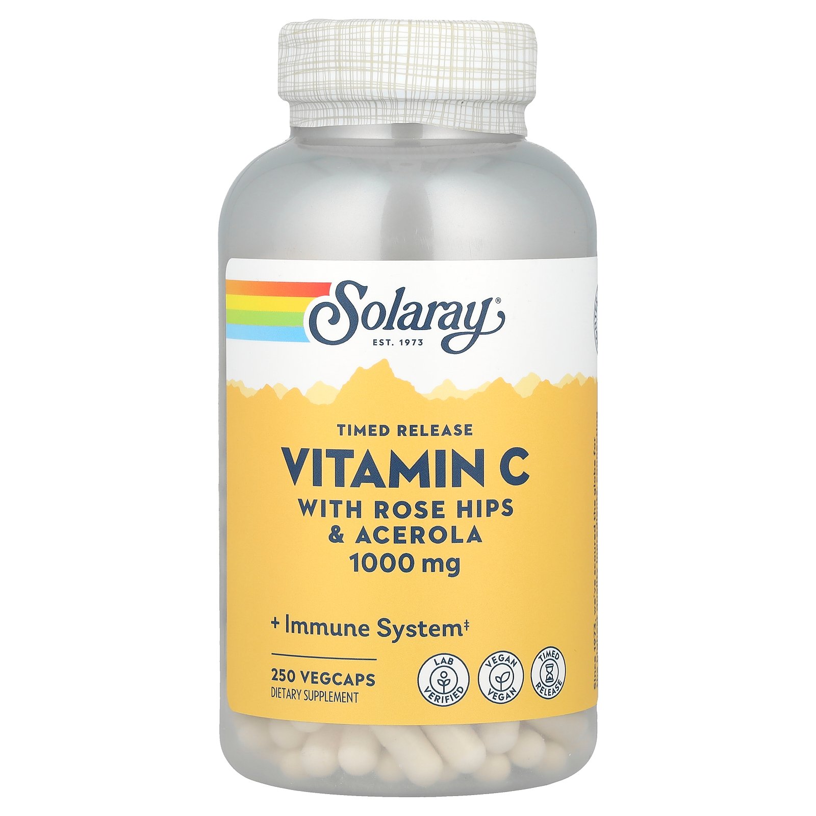솔라레이 Solaray Timed Release Vitamin C with Rose Hips  Acerola 1000 mg 250 VegCaps