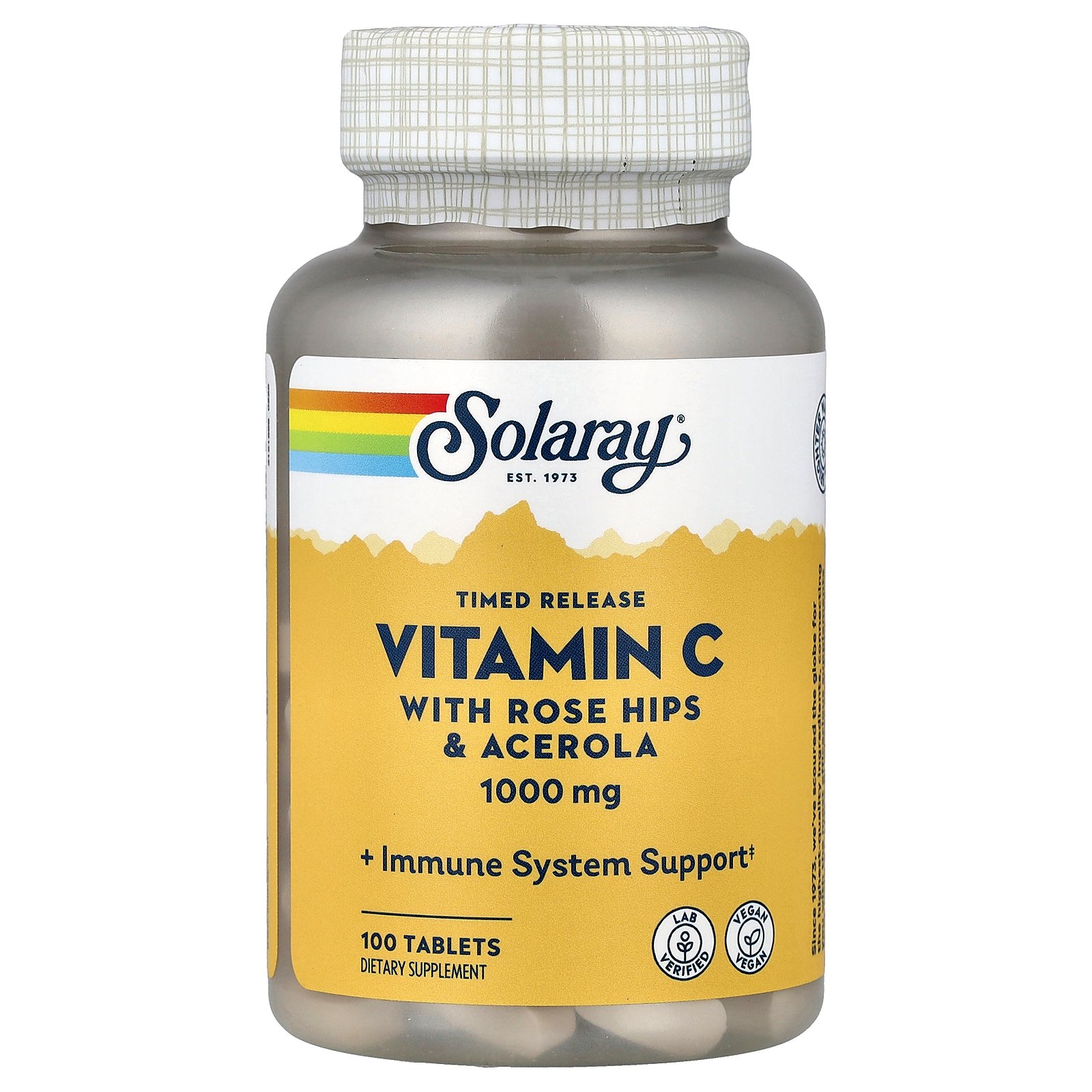 솔라레이 Solaray Timed Release Vitamin C with Rose Hip  Acerola 1000 mg 100 Tablets