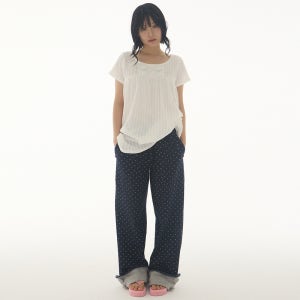 [익스파이어드걸] Roll-Up Button Pants Dotted Navy