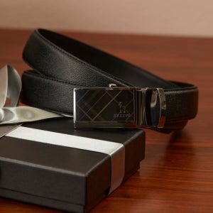 [헤지스 액세서리 남성] 헤지스 블랙 로고장식 소가죽 벨트 WUBE5E981BK
