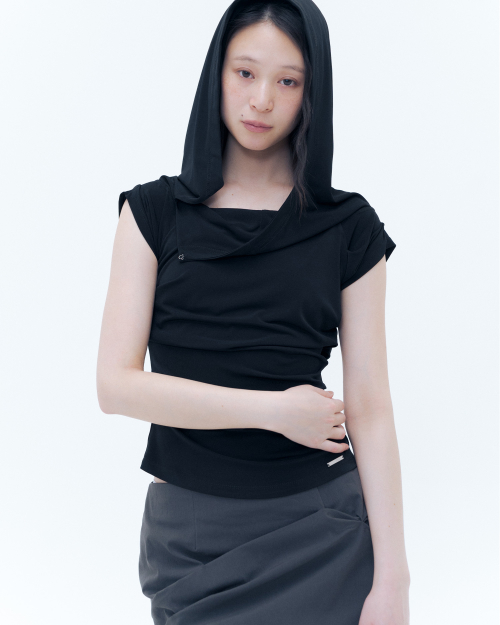 [미세키서울] Draped mod hoodie top BLACK MSK252TS01BK