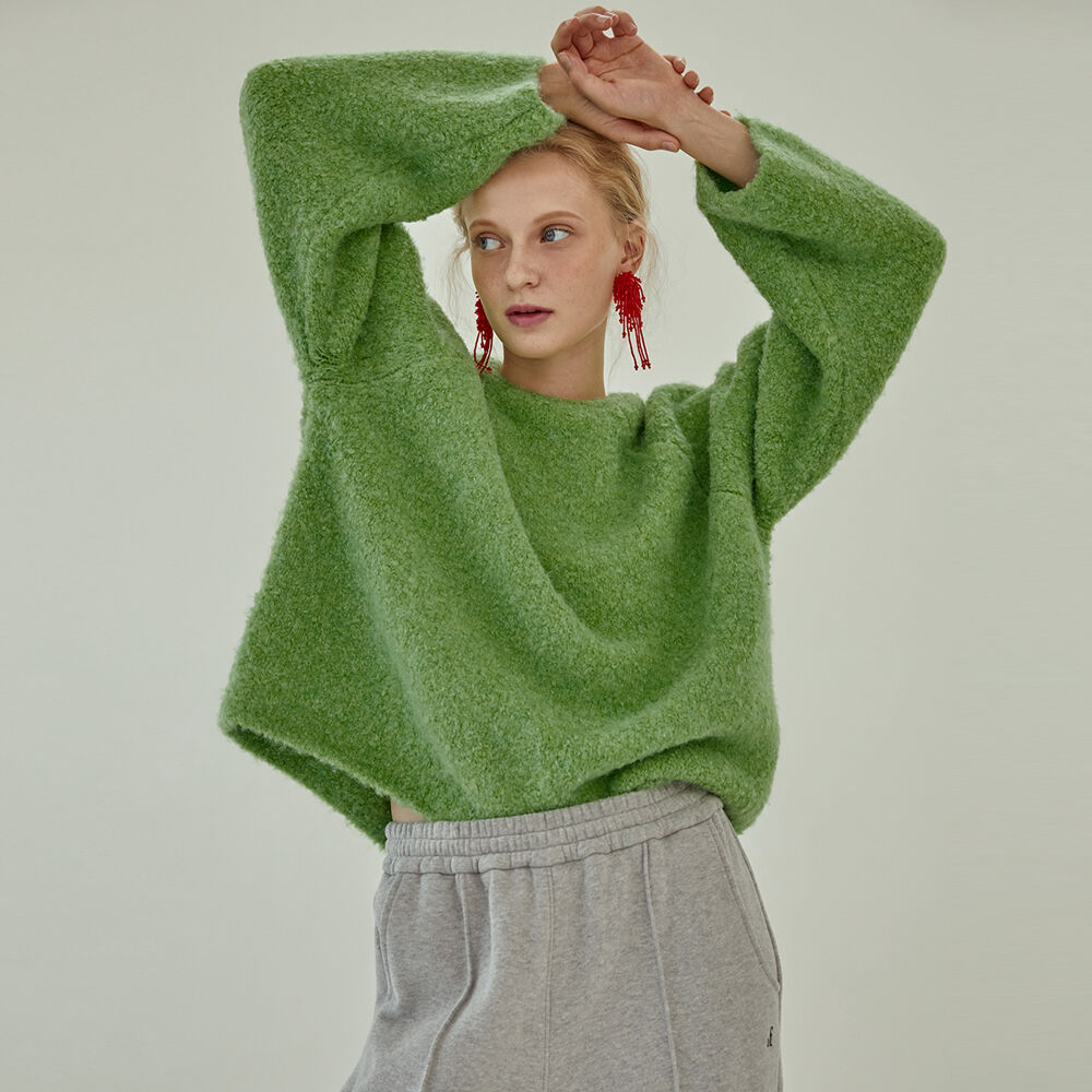 [오버듀플레어] FURRY WOOL KNIT_PEA GREEN