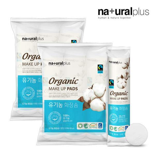 내츄럴플러스 내츄럴플러스 유기농 화장솜 원형 100매 3개 2세트 / 유기농순면 <b>피부</b> 저자극 친환경제품