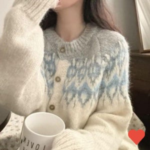 윈터감성 노르딕 눈꽃 페어아일 가디건 스웨터
