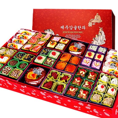 제주 감귤 한과 고급 2단 선물세트 <b>설날 선물</b> 부모님 회사 단체 거래처 명절 할머니 설 유과 전통 과자