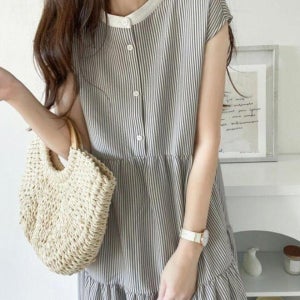 바캉스원피스 여성 바캉스용 여름 반팔 롱 원피스 그레이 캐주얼 휴가 결혼식웨어