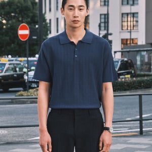 카라 물결 조직 니트_블루 (세미오버핏)