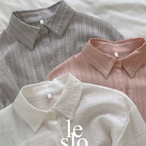 내일도착 셔츠/남방 [키작녀][MADE]퍼핀 링클 스트라이프 실키 셔츠[3color]