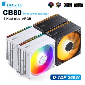 존스보 CB80 CPU 공랭 쿨러 6개 히트파이프 트윈 타워 니켈 도금 120mm CPU 쿨러 ARGB 팬 (LGA1700 115X 1200 1851 AM4 AM5 지원)