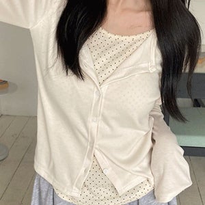 내일도착 가디건 일체형가디건🖤 도트 토토 레이어드 가디건 - 긴팔가디건 라운드넥 스탠다드핏 군살커버 레이어링 단추 땡땡이 도트 가디건 간절기 아우터 세트 블프 직잭팟