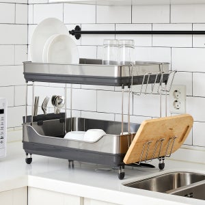 프리미엄 스텐 2단 식기건조대 와이드형 그레이