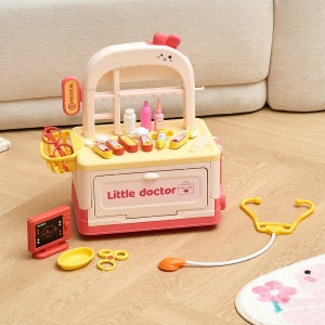 [키즈] 토끼 무빙 병원놀이 카트 17P 세트 DIY스티커 포함