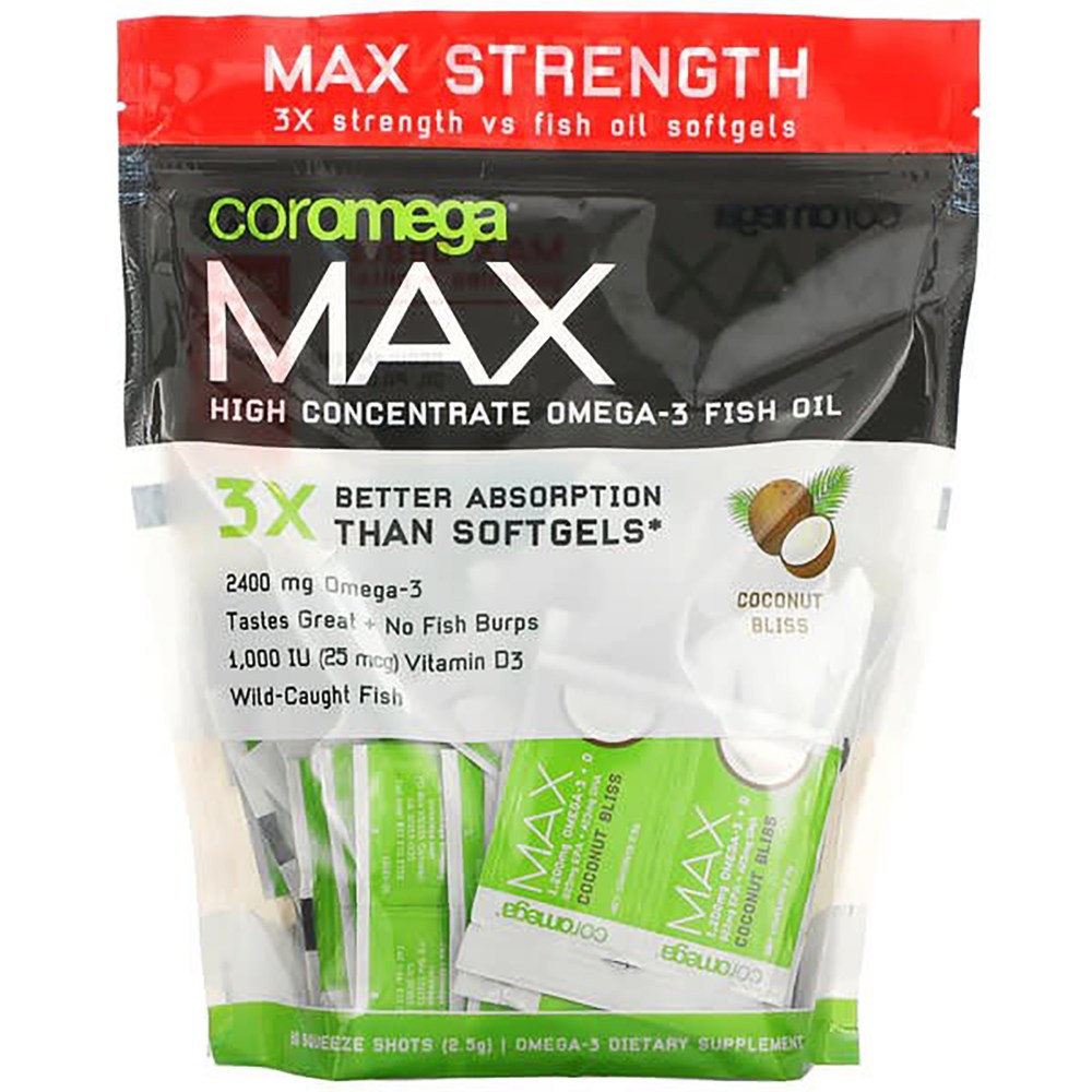맥스 하이 농축 <b>오메가3</b> 피쉬 오일 코코넛 블리스 2.5g x <b>90</b>팩