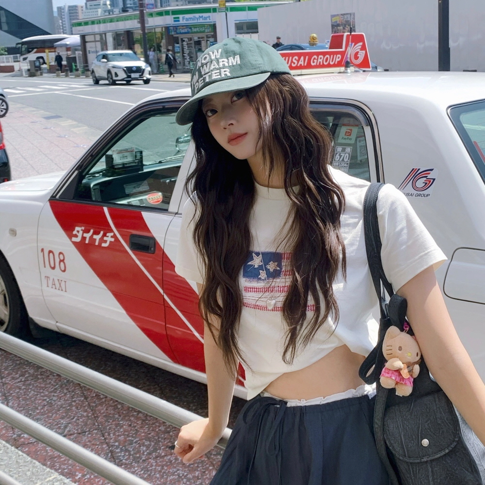 [마이네임이즈피터] (W) USA FLAG APPLIQUE T-SHIRT - WHITE