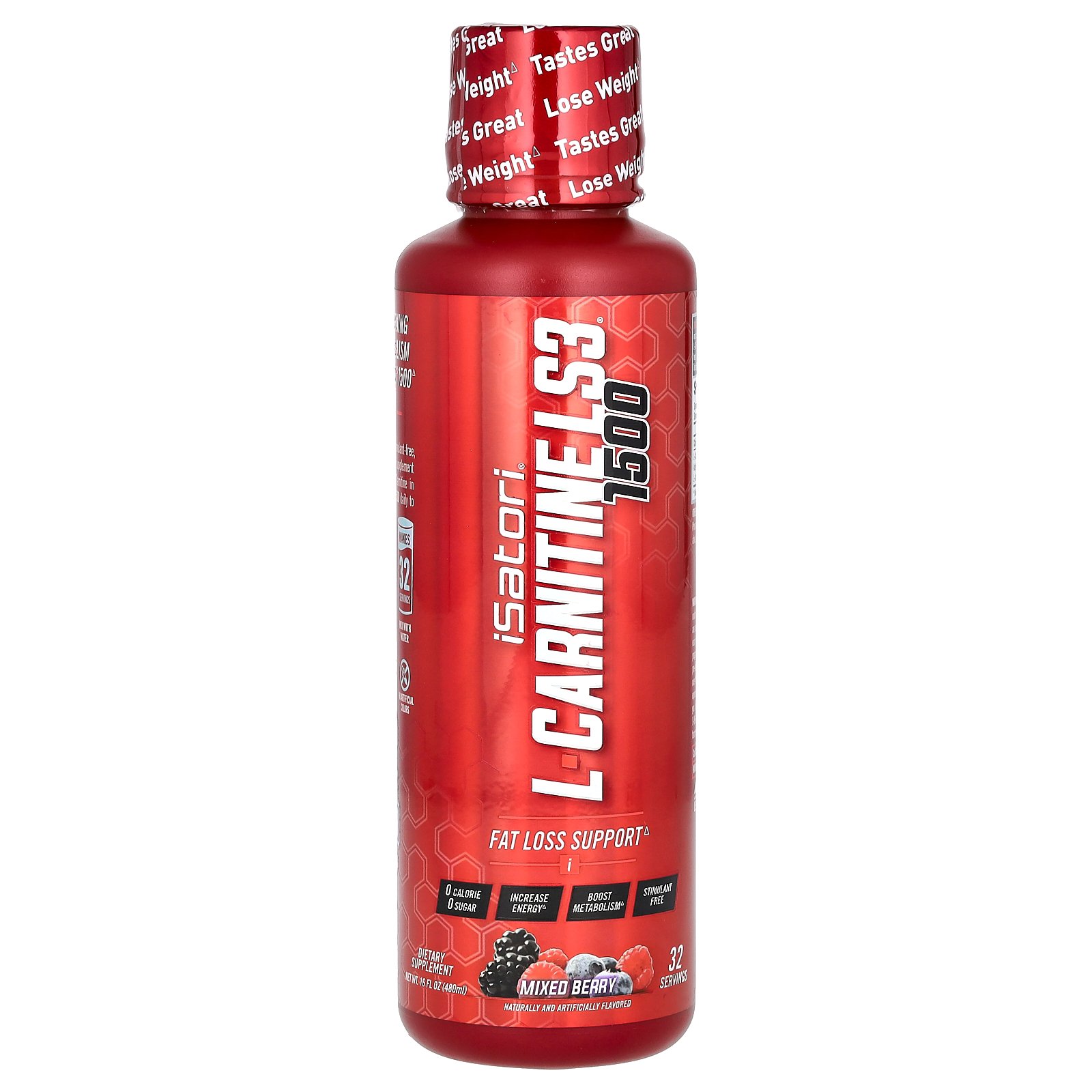 Isatori 이사토리 L<b>카르니틴</b> LS3 <b>1500</b> 혼합 <b>베리</b> 16 플로리드 온스 480 밀리리터