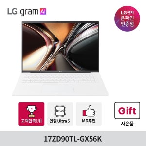 LG전자 LG그램 루나레이크 17ZD90TL-GX56K  U5/16GB/SSD256GB/17인치 직장인 대학생 대화면 인기 노트북
