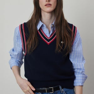 [퀸스래빗] QSRB Line Point V-neck Knit Vest P0000BNW