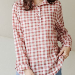 지포반오픈체크블라우스