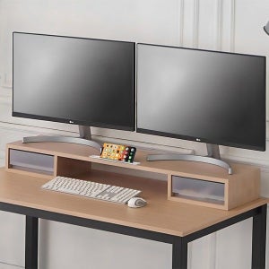 [롯데백화점] 미아트 웰우드 디피로 1100 서랍형 듀얼 모니터 받침대 완제품 MT-01 LE1221209235