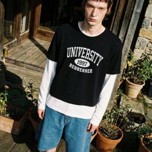 [리브레너] 유니버시티 쿨코튼 크롭 반팔티셔츠 블랙 화이트 c121