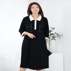 (모슬린) 엄마옷 배색카라 긴팔 원피스 613FGH206 마담/중년여성/빅사이즈/50대/60대