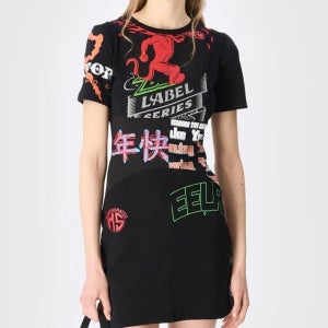 MARINE SERRE W 리제너레이티드 그래픽 티셔츠 미니 드레스 블랙 REGENERATED GRAPHIC TSHIRTS MINI DRESS BK99 BLACK MRSW251